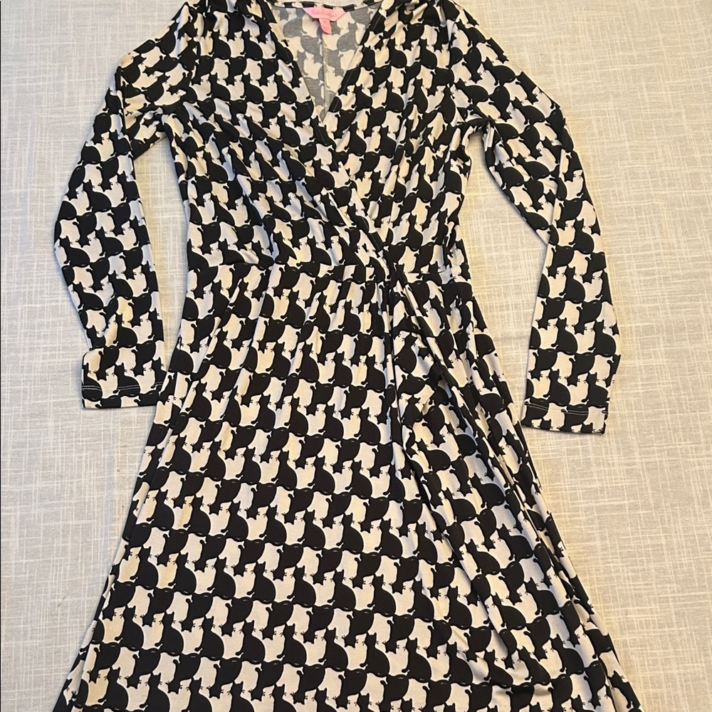 Lilly Pulitzer Black and White Cat Wrap Dress